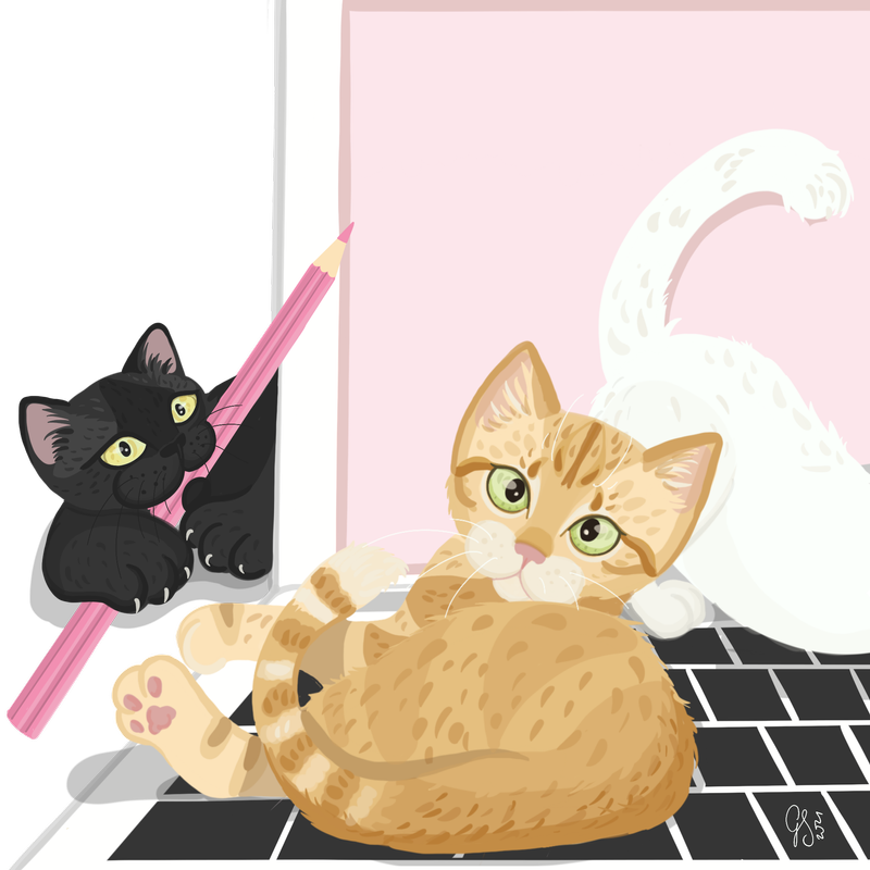 Ilustración de gatos felices recibiendo visita veterinario a domicilio